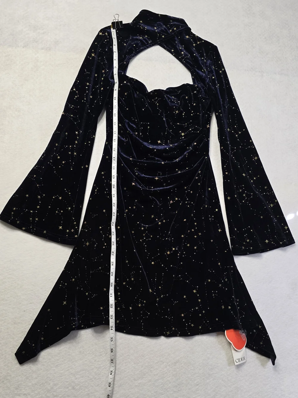Cider Navy Velvet Star-Print Cutout Long Sleeve Dress - Picture 7 of 11